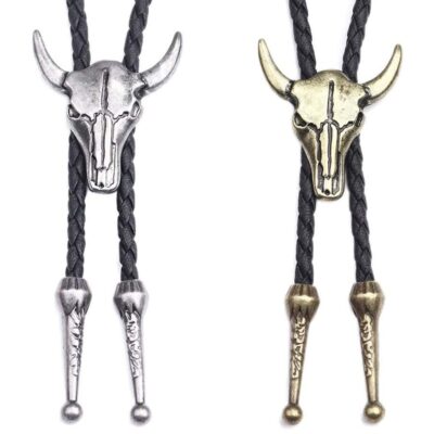 Leather Boot Lace Sheep Skull Bolo Tie