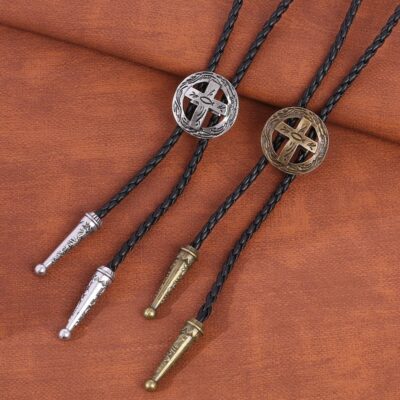 Christian Cross Engraved Ichthys Bolo Tie