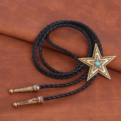 Leather Boot Lace Star Bolo Neck Tie Turquoise Dot