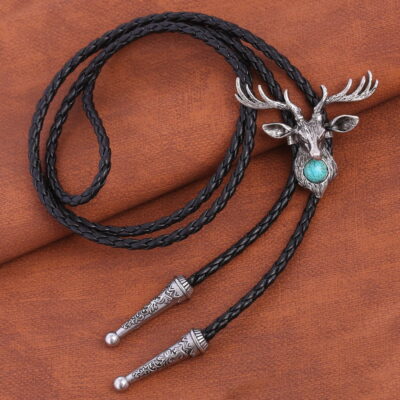 Turquoise Elk Leather Bootlace Bolo Tie