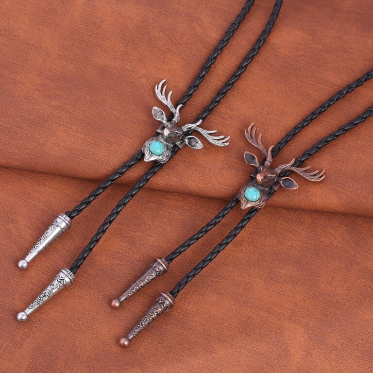 Turquoise Elk Leather Bootlace Bolo Tie