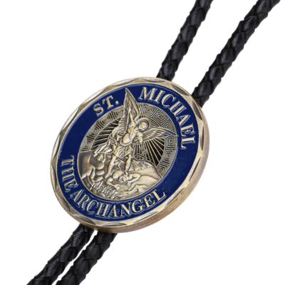 ST Michael The Archangel Leather Bootlace Bolo Tie