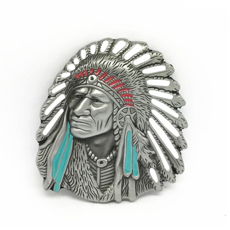 Silver Native American Indian Chief Belt Buckle